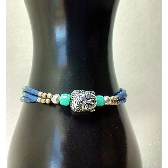 Tibetan Turquoise & Lapis Bracelet w/Buddha Head Sz 7" - Picture 3 of 10